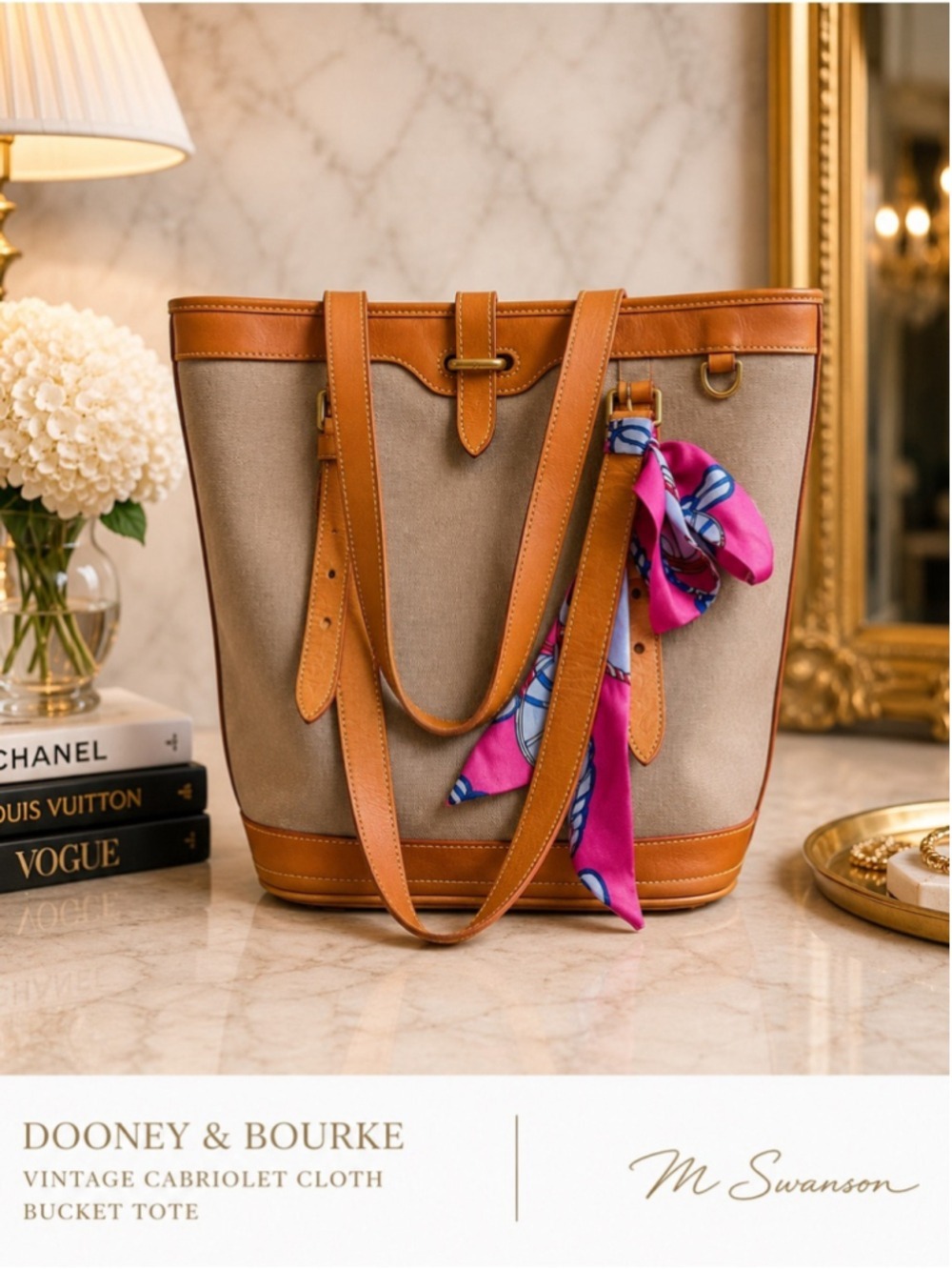 Vintage Dooney & Bourke All-Weather Leather Canvas Bucket Tote | USA Made